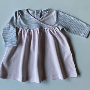 Kissy Kissy Dress 2 3 Months Pink Gray Stripes Cotton Cross Over Front EUC Girls